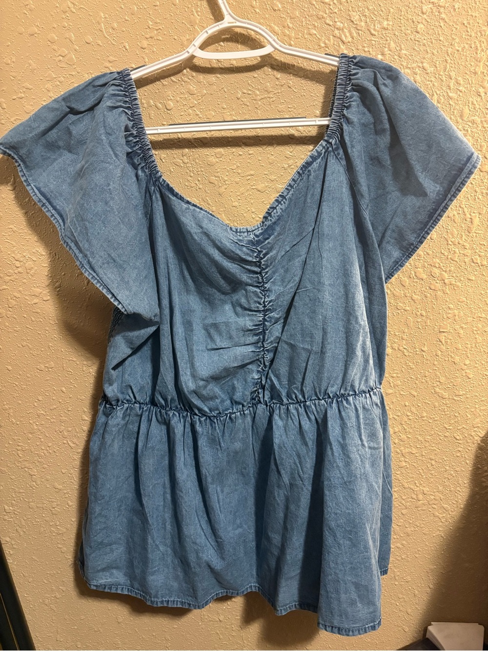 Denim-Effect Blue Peplum Women’s Top